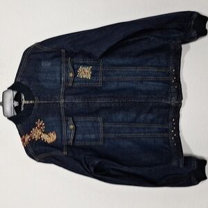 Vintage 24 Karat Embroidered Western Distressed Embellished Denim Jacket XL